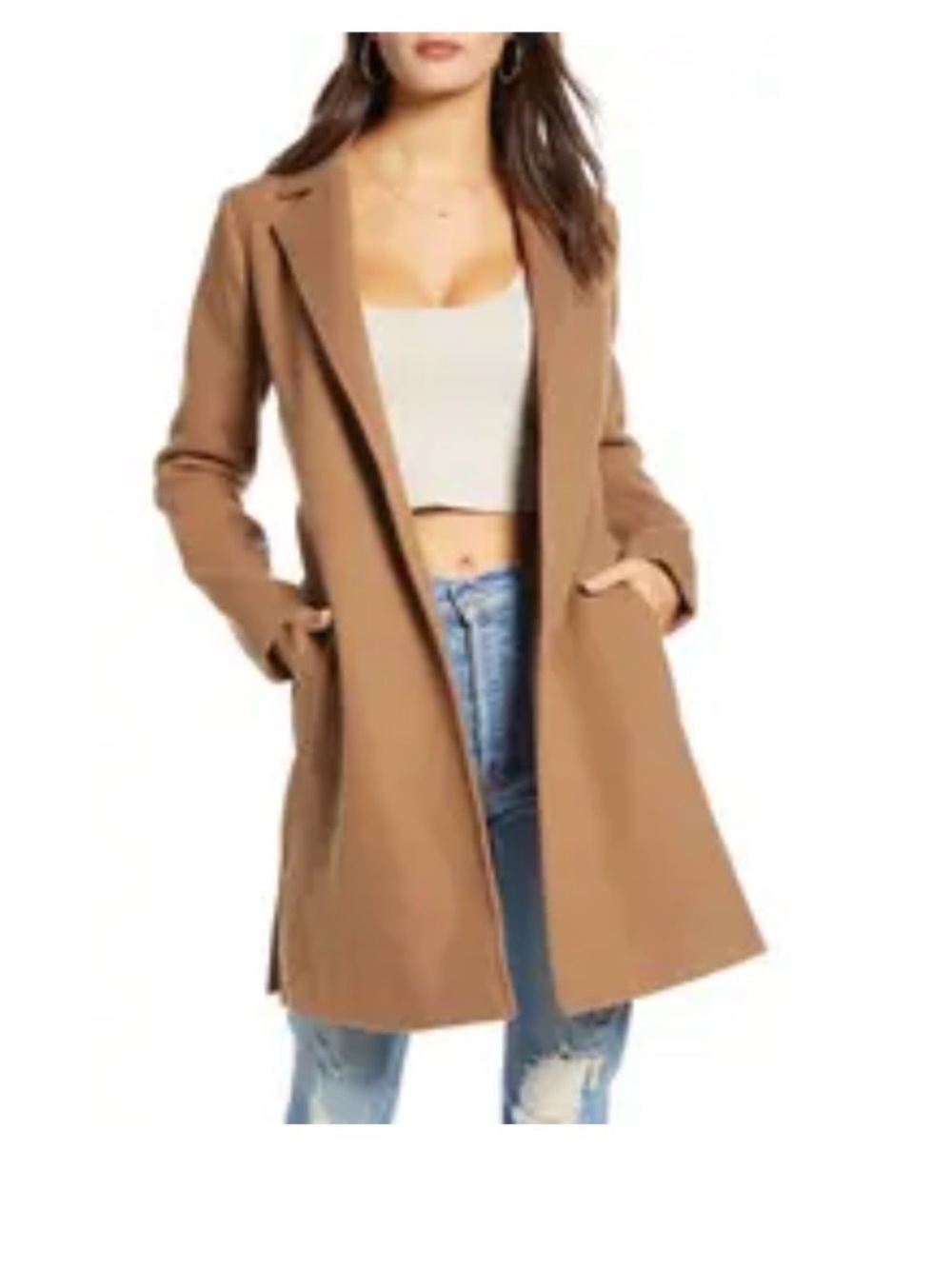 BB Dakota Camel Open-Front Trench Coat